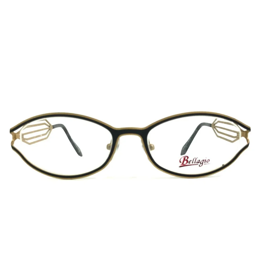 Bellagio Eyeglasses Frames 630 C-01 Black Gold Oval Full Rim 50-16-135